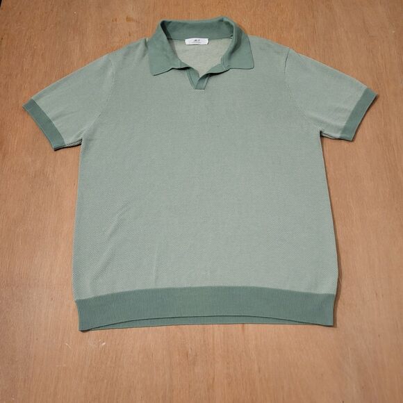 Mr P Polo Shirt Mens Large Green Sweater Knit Pullover Cotton Quiet Luxury - Picture 2 of 13